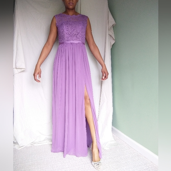 David's Bridal Dresses & Skirts - Women's purple David's bridal lace top flowy dress with slip